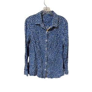 J.McLaughlin Size Medium‎ Blue Floral Print Long Sleeve Button-Up Blouse Top